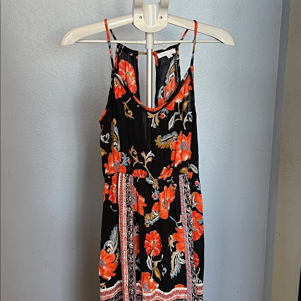 Patrons of Peace Black Maxi Dress with Vibrant Orange Floral Print